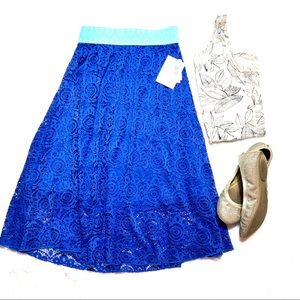 LuLaRoe XXS Blue Lace Lola Midi Skirt